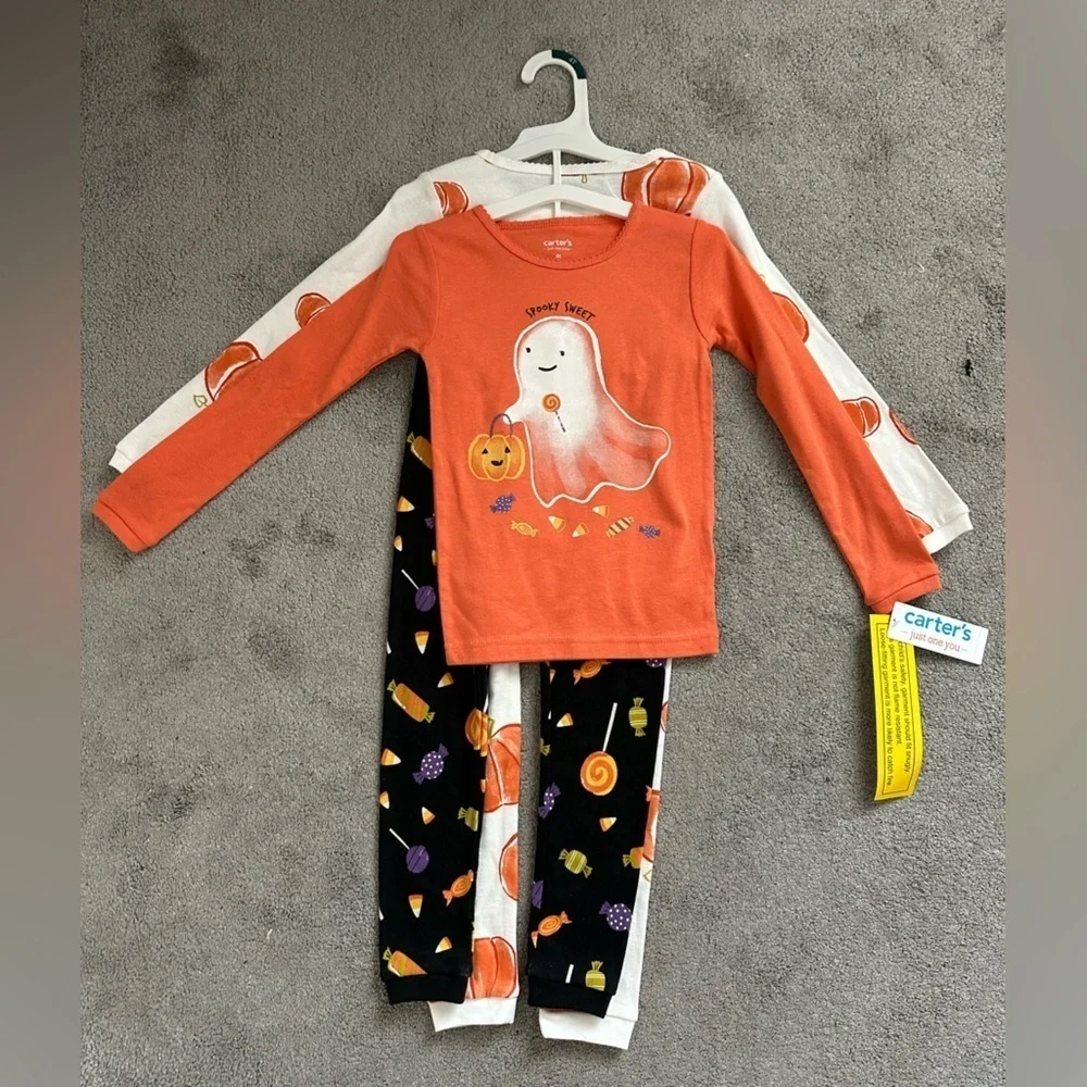 Carter’s Fall Halloween Pumpkin 4-Piece Long-Sleeve Pajama Set 100% Cotton 4T